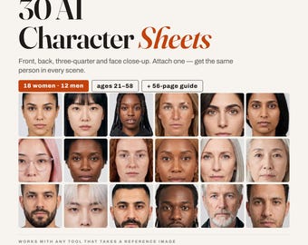 AI Character Sheets, 30 Reference Prompts for Creating Influencers, Nano Banana, Higgsfield, ChatGPT, Claude