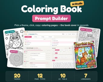 Coloring Page Prompt Builder, AI Coloring Book Prompts, Kids/Adults, Nano Banana, Midjourney, Higgsfield