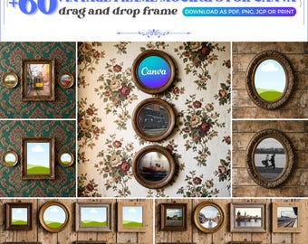 60+ vintagerammodeller för Canva, dra och släpp, antika utsmyckade mallar (digital nedladdning)