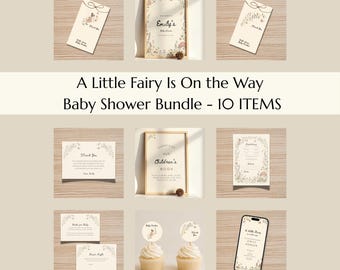 Fairy Baby Shower Bundle - Editable Baby Shower Templates, Woodland Fairy Signs, Games, Favor Tags & Mobile Invite