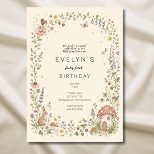 Fairy First Birthday Invitation Template | Editable Canva Invite | Enchanted Fairy Garden Party | Instant Download image 4