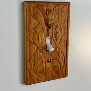 Carved Cherry Wood Light Switch Cover | Art Nouveau Switch Plate | Botanical Leaf Wood Toggle Switch Plate Cover