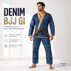 Premium Blauer Denim BJJ Gi | Brasilianische Jiu Jitsu Uniform | Herren Grappling Kimono | Verstärkter Trainingsanzug | Jiu Jitsu Gi-Set