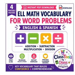 Bilingual Math Vocabulary Posters for Word Problems (English & Spanish)