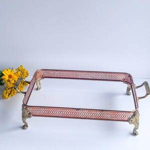 Vintage Copper Brass Casserole Dish Holder, Ornate Pierced Metal Serving Stand