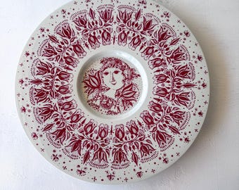 Vintage Bjørn Wiinblad Nymølle Wall Plate – Red Floral Lady Danish Mid-Century Ceramic