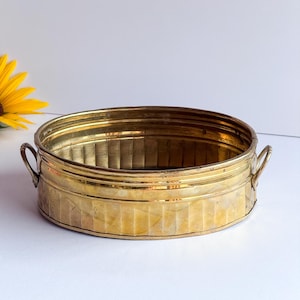 Maceta ovalada vintage de latón macizo Hosley con asas / Maceta estilo Hollywood Regency
