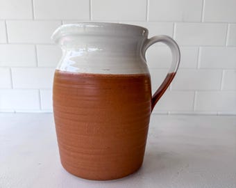 Vintage Rustic Stoneware Pitcher | Terracotta & Cream Ceramic Water Jug