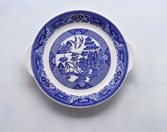 Royal China Willow Ware Blue Transferware Handled Cake Plate