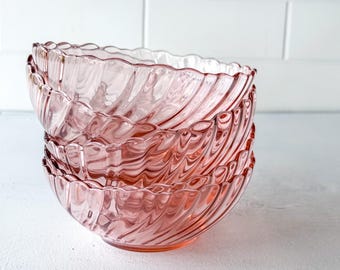 Vintage Arcoroc Rosaline rosa glasdessertskål | Fransk virvelsoppa i glass