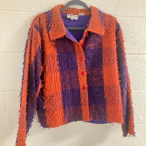 Vintage Silver Stream Jacket XL Purple Orange Textured Patchwork Boho Wearable Art Cotton Blazer