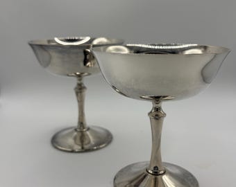 Copas de champán vintage E.P. Zeller bañadas en plata, estilo glamour de Hollywood de mediados de siglo, juego de 2