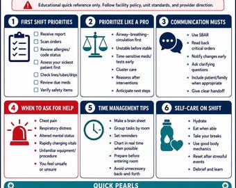 New Grad Nurse Cheat Sheet | Nursing Shift Organization Guide | RN Orientation PDF