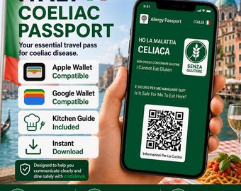 イタリアのセリアック病患者向け旅行パス｜グルテンフリー食事ガイド（デジタルダウンロード）