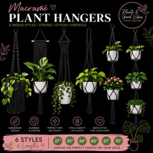 Colgador de macramé para plantas / Macetero colgante / Soporte para plantas de algodón negro / Decoración bohemia para plantas / Cesta colgante / Colgador de techo para plantas / Regalo para plantas