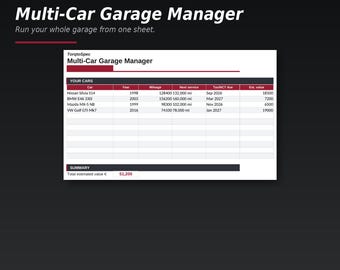 Multi Car Garage Manager Excel Google Sheets | Car Collection Tracker, Service Tax & Value Log for Multiple Cars Spreadsheet