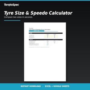 Tyre Size Comparison & Speedo Error Calculator Excel Google Sheets | Plus Sizing, Rolling Diameter and Tyre Upgrade Tool