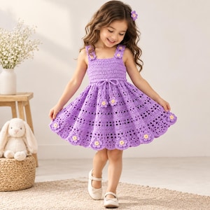 Lavender Flower Toddler Dress Crochet Pattern | Lace Girl Dress PDF (Digital Download)