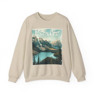 Sweatshirt met Banff National Park-print, vintage reisposter met ronde hals, Moraine Lake-trui, Canadese Rockies-natuurtrui, wandelcadeau, unisex