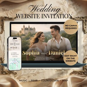 Wedding Website Template, Digital Wedding Invitation with RSVP, Countdown, Photo Upload, Music & Google Maps