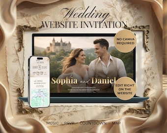 Wedding Website Template, Digital Wedding Invitation with RSVP, Countdown, Photo Upload, Music & Google Maps