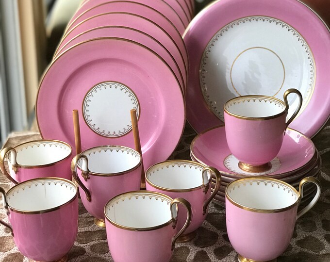 Antique English Tea Set for 7 Pompadour Pink With Gilt Etsy