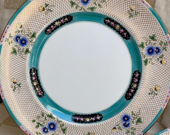 Royal Doulton Aqua Dinner Plate Set: Elegant 12-Piece Wedding Heirloom with Floral Basketweave Design