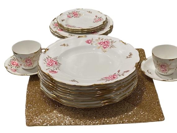 Vintage Royal Crown Derby  Dinner Set Pinxton Rose Partial Collection (1960s)