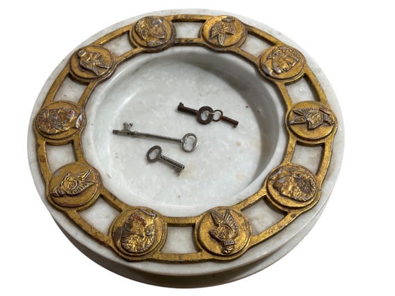 Neoclassical Marble Ashtray with Embossed Roman Figures- Elegant Decorative Desk Tray Gift