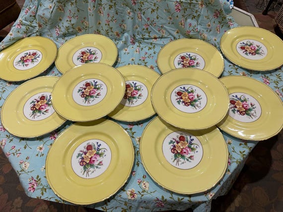 Vintage Royal Worcester Floral Dinner Plates: Sunny Scalloped Rim Heirloom Set (1950s)