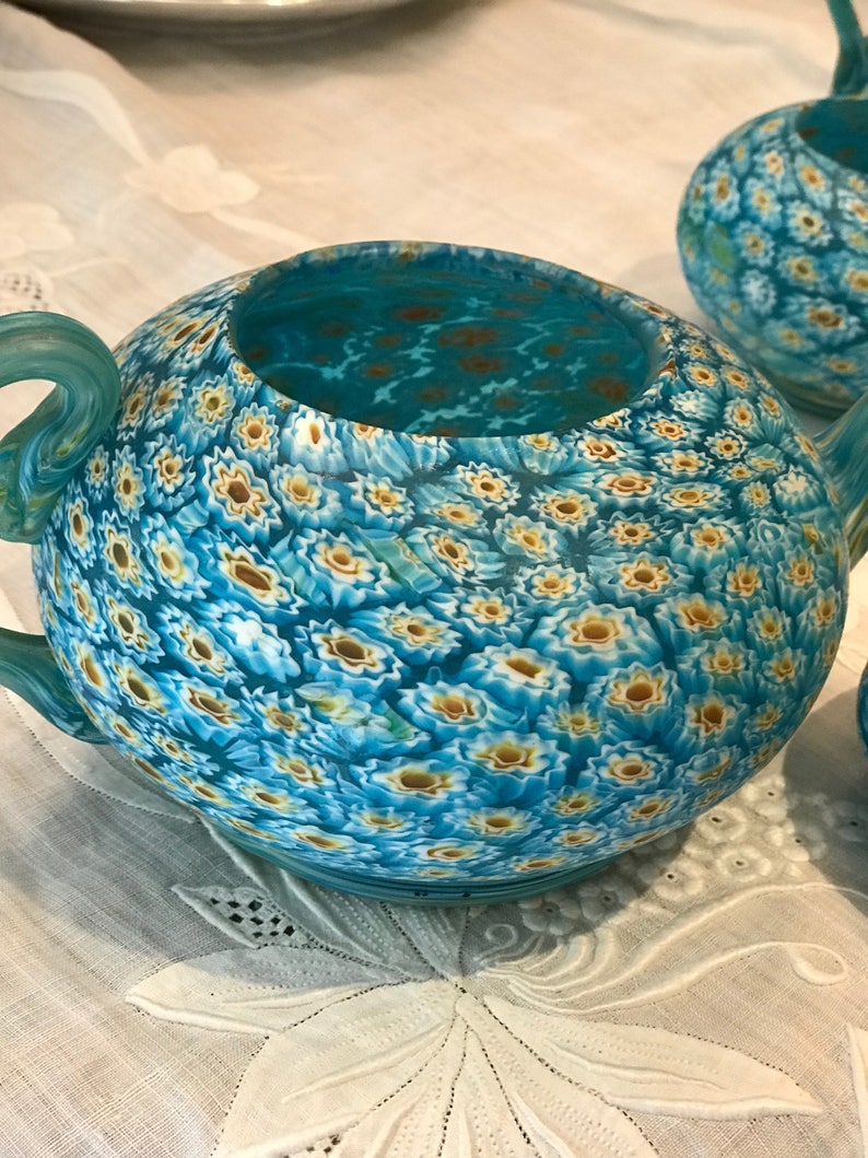 Antique Teal Glass Murano Tea Set For 2 With Teapot Etsy