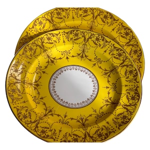 Antique Shelley Dinner Plates: Golden Yellow with Gilded Border, Circa 1910-1925