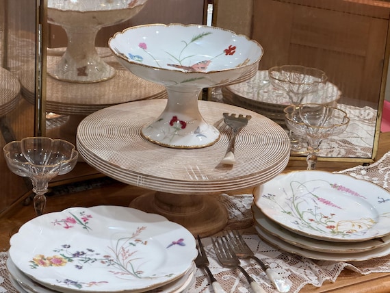 Antique Old Paris Dessert Set, Hand-Painted Florals, Gilt Accents