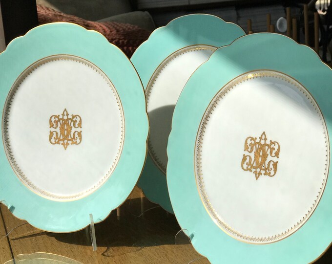 Antique French China Set 3 Monogram Luncheon Plates CH Etsy