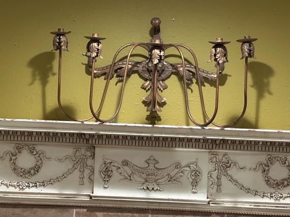 Vintage Italian Gold Brass  5-Arm Wall Candelabra- Elegant Romantic Lighting Sconce for Home Decor
