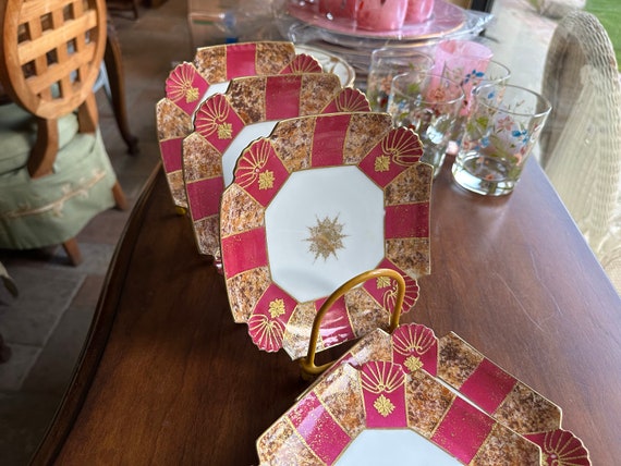Antique Limoges Dessert Plates: Hand-Painted Rose & Gilded Border, Set of 6