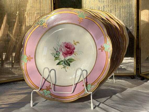Antique Lavender Davenport Botanical Dessert Plates 1870 1886