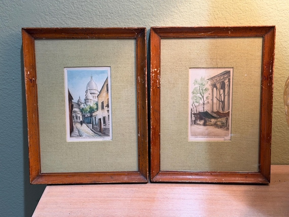 Vintage Paris France Etchings Artist-Signed Classical Framed Art