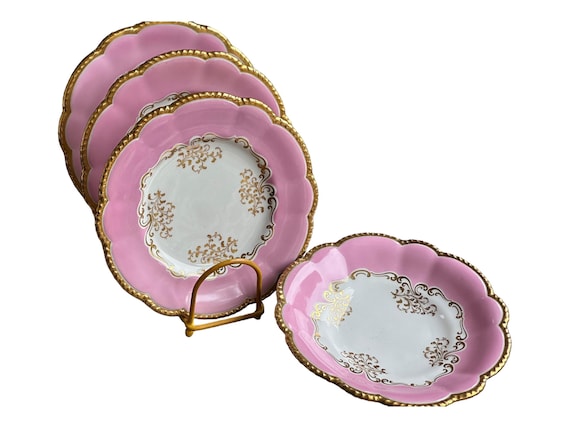 Antique Pink Chna Collection with Gilded Details Grainger Worcester Dessert Plates and Compote