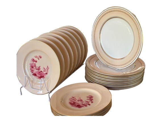 Rare Assembled China Set Family Heirloom Paragon Dinner Plates Spode Dessert Plates w Pale Peach Border Gilt Rim for Wedding Gift for Bride