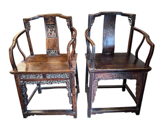 Elegant 19th Century Chinese Armchairs: Antique Asian Seating for Sophisticated Home Decor