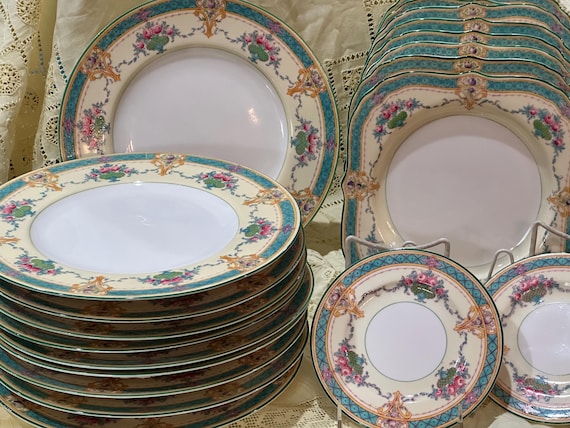 Antique Royal Worcester 20 pc China Set: Hand-Painted  Pink Roses Heirloom Wedding Gift for Bride