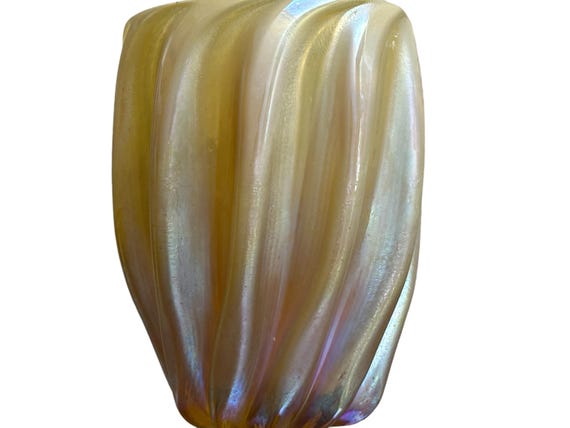 Eight Inch Antique Tiffany Studio Vase Favrile Art Glass  Iridescent Ribbed Body Family Heirloom Gift for Collector Circa 1910
