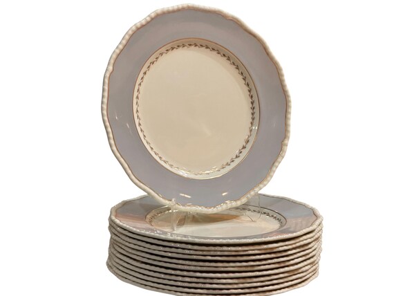 Royal Doulton Dinner Plates Gray Border  Scalloped Rims for 12