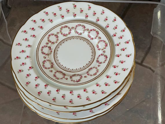 Vintage George Jones Tiffany & Co Bread Plates with Pink Roses- 8pc Set for Romantic Holiday Dining