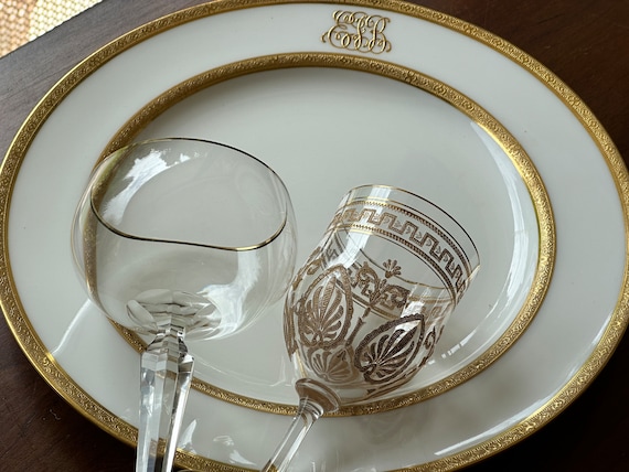 1911 Minton Dinner Plates: Gilded Trim and Back Rim EGB Monogram
