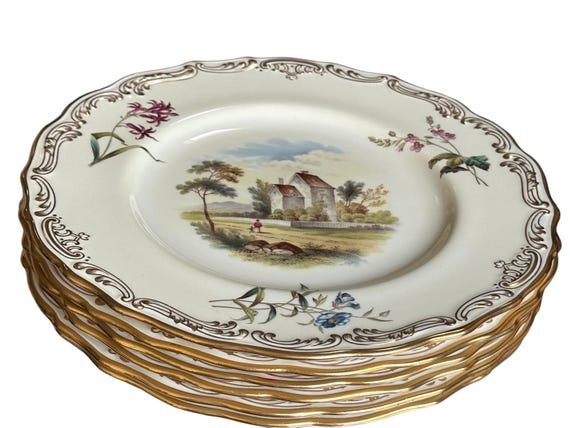 1923 Copeland Spode Floral Plates with Gilt Rims