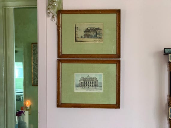Vintage Paris France Etchings Artist-Signed Classical Framed Art