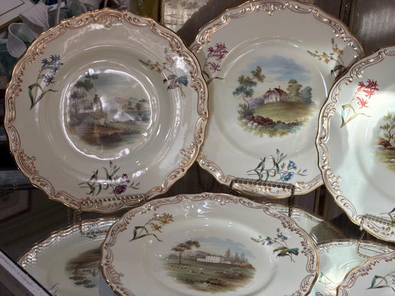 1923 Copeland Spode Floral Plates with Gilt Rims