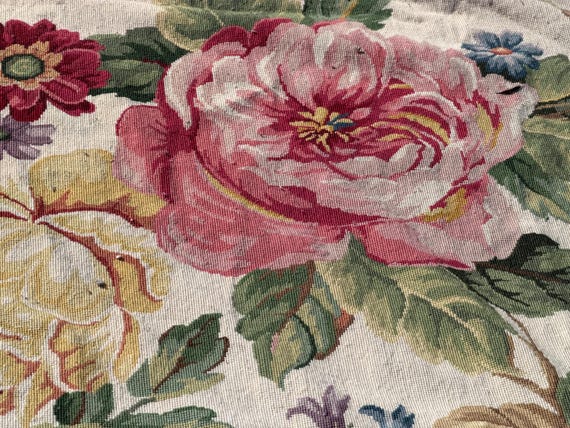 Vintage French-Style Floral Aubusson Rug with Pink Needlepoint Roses